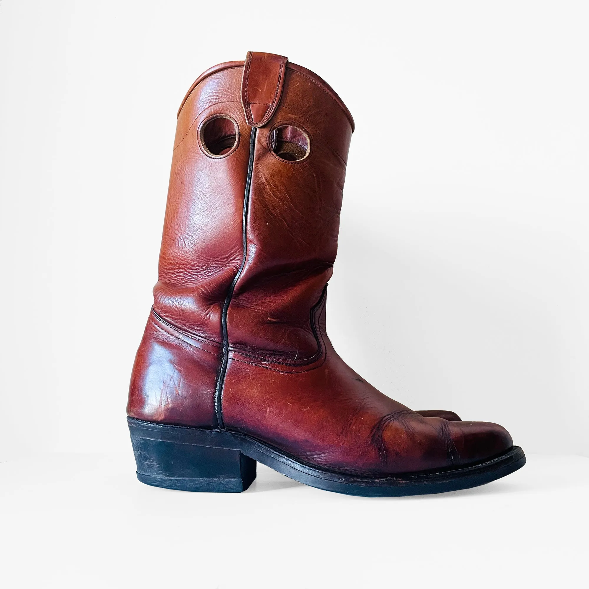 1970s Heavy-Duty Distressed Well Worn Cognac Leather Boots