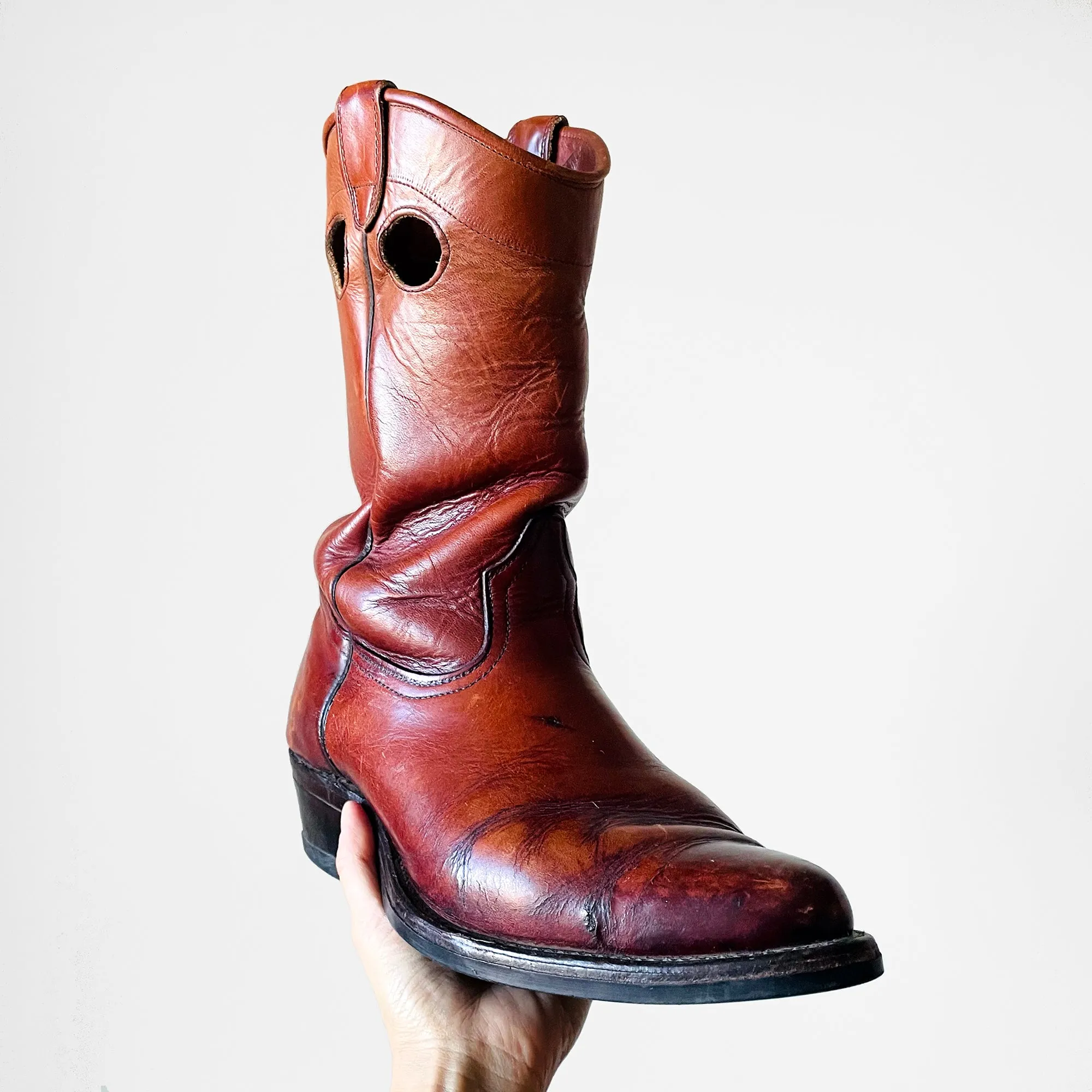 1970s Heavy-Duty Distressed Well Worn Cognac Leather Boots