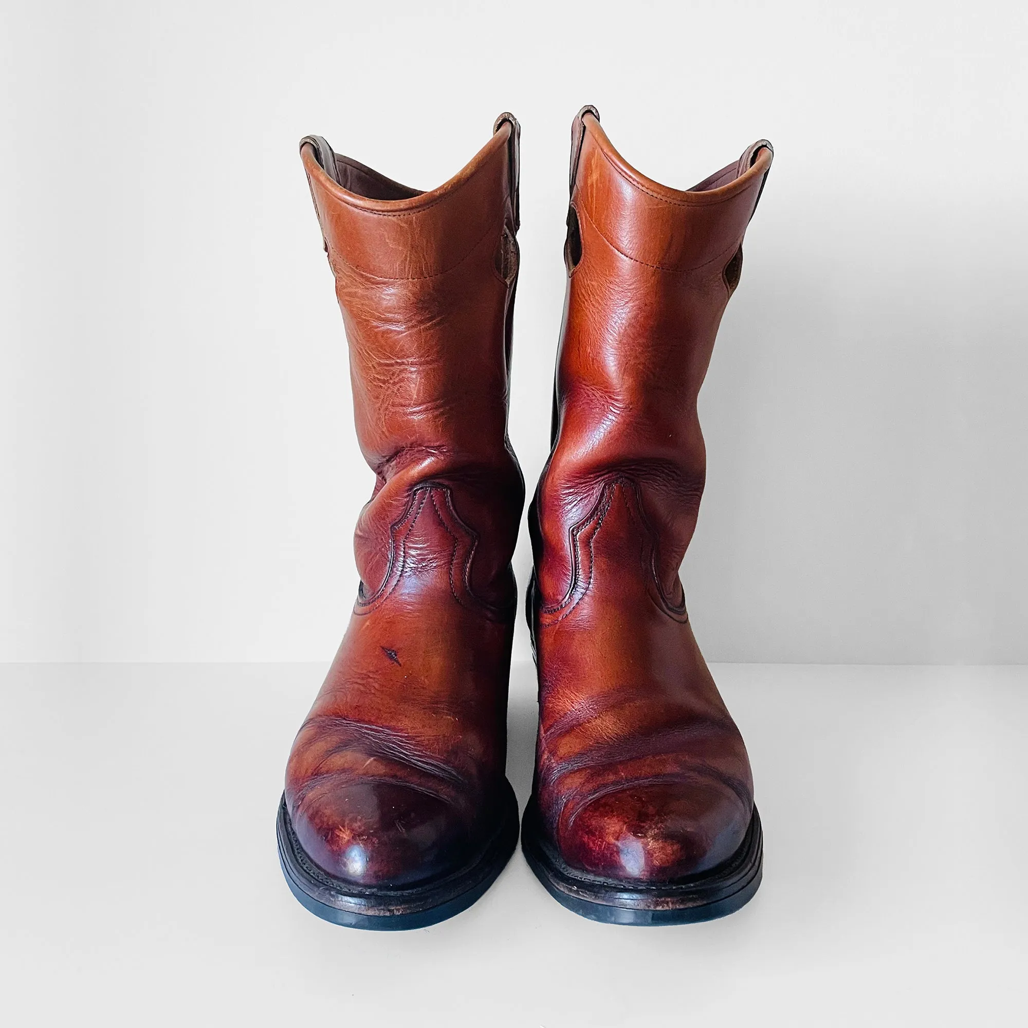 1970s Heavy-Duty Distressed Well Worn Cognac Leather Boots