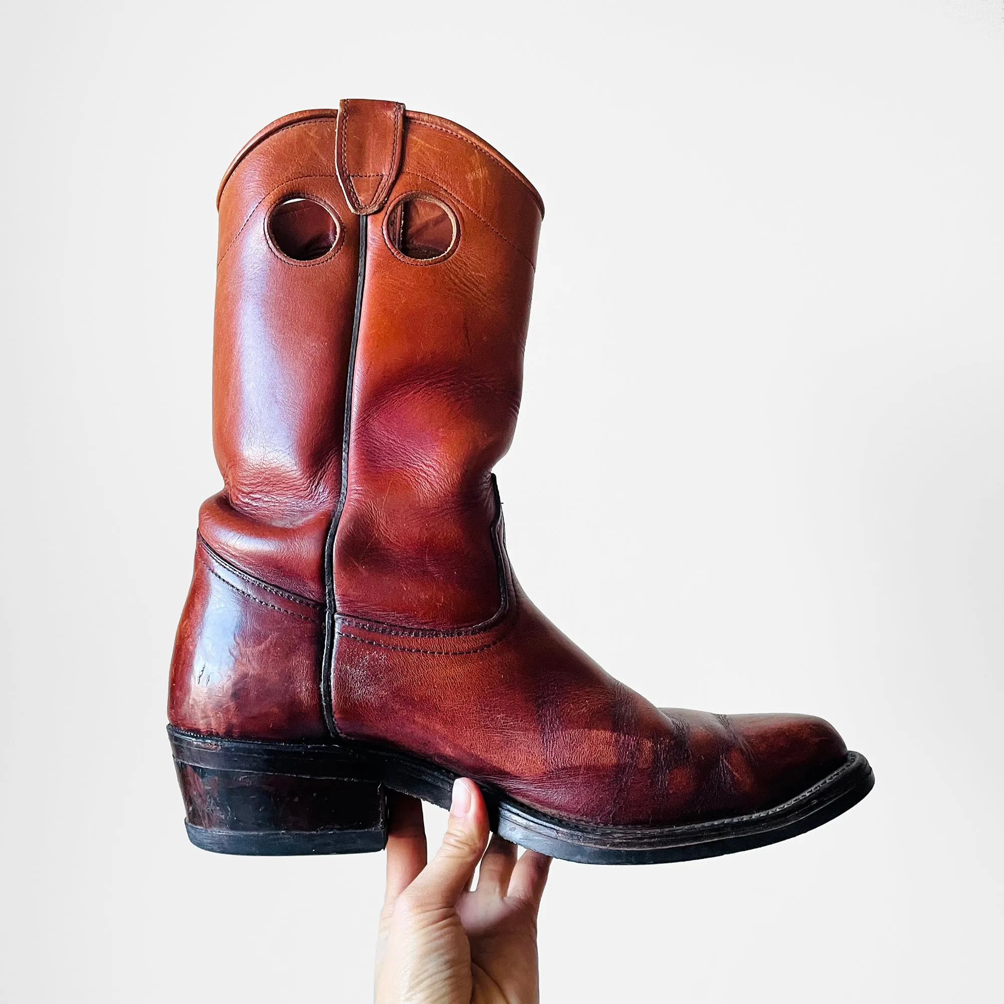 1970s Heavy-Duty Distressed Well Worn Cognac Leather Boots