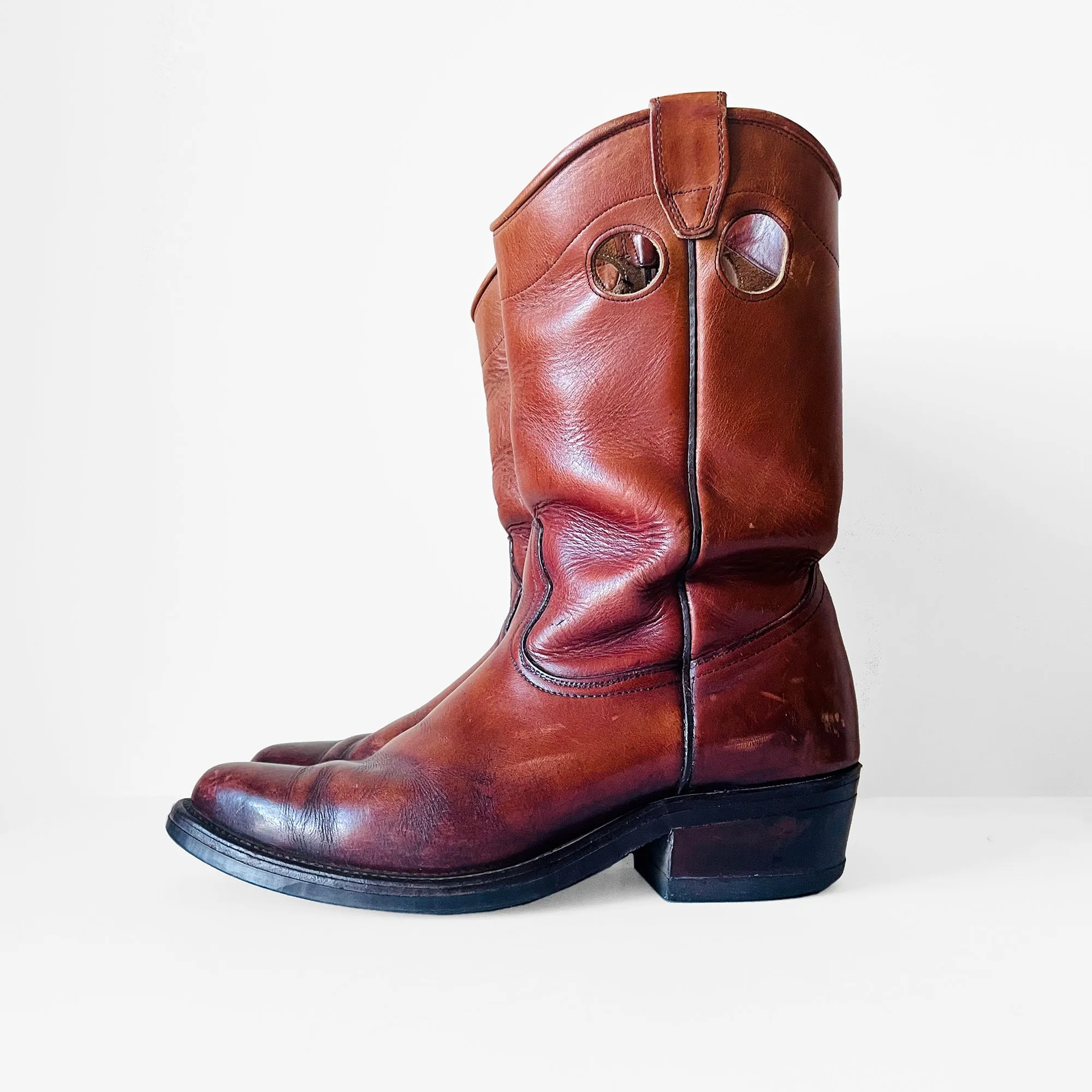 1970s Heavy-Duty Distressed Well Worn Cognac Leather Boots