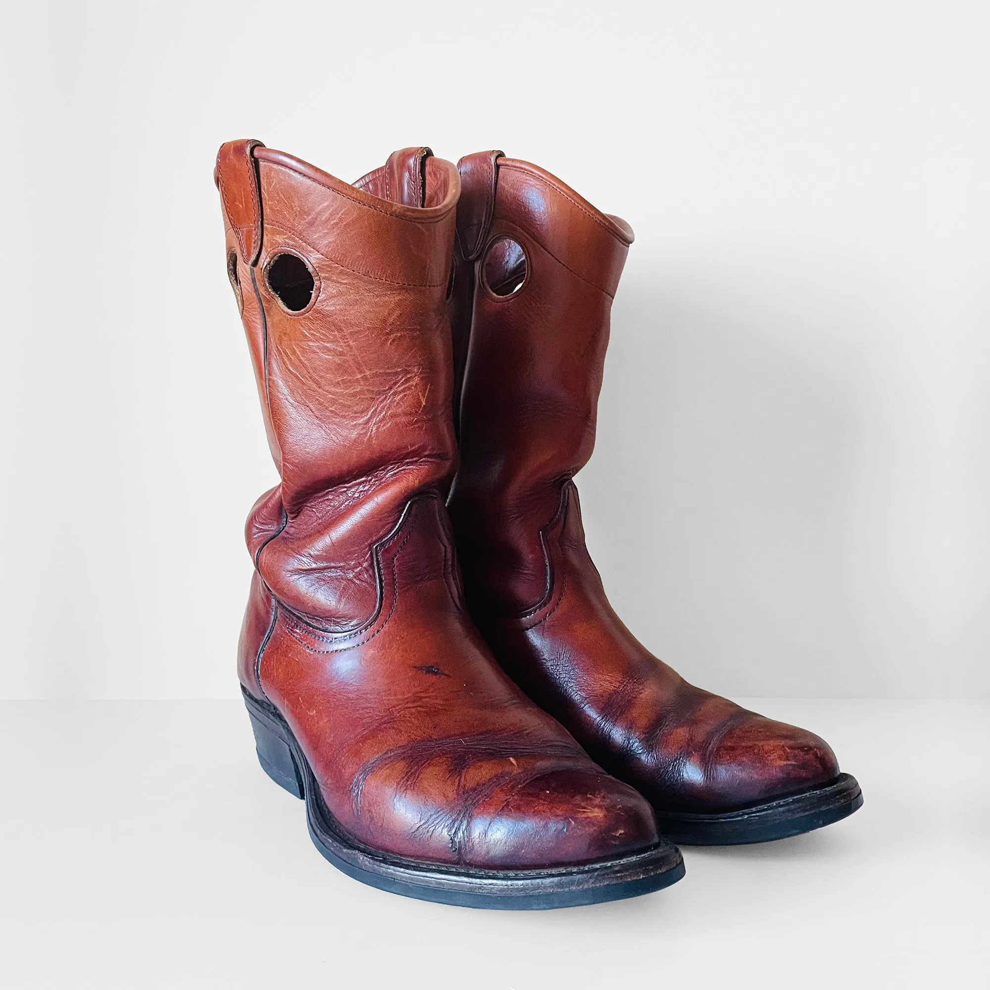 1970s Heavy-Duty Distressed Well Worn Cognac Leather Boots