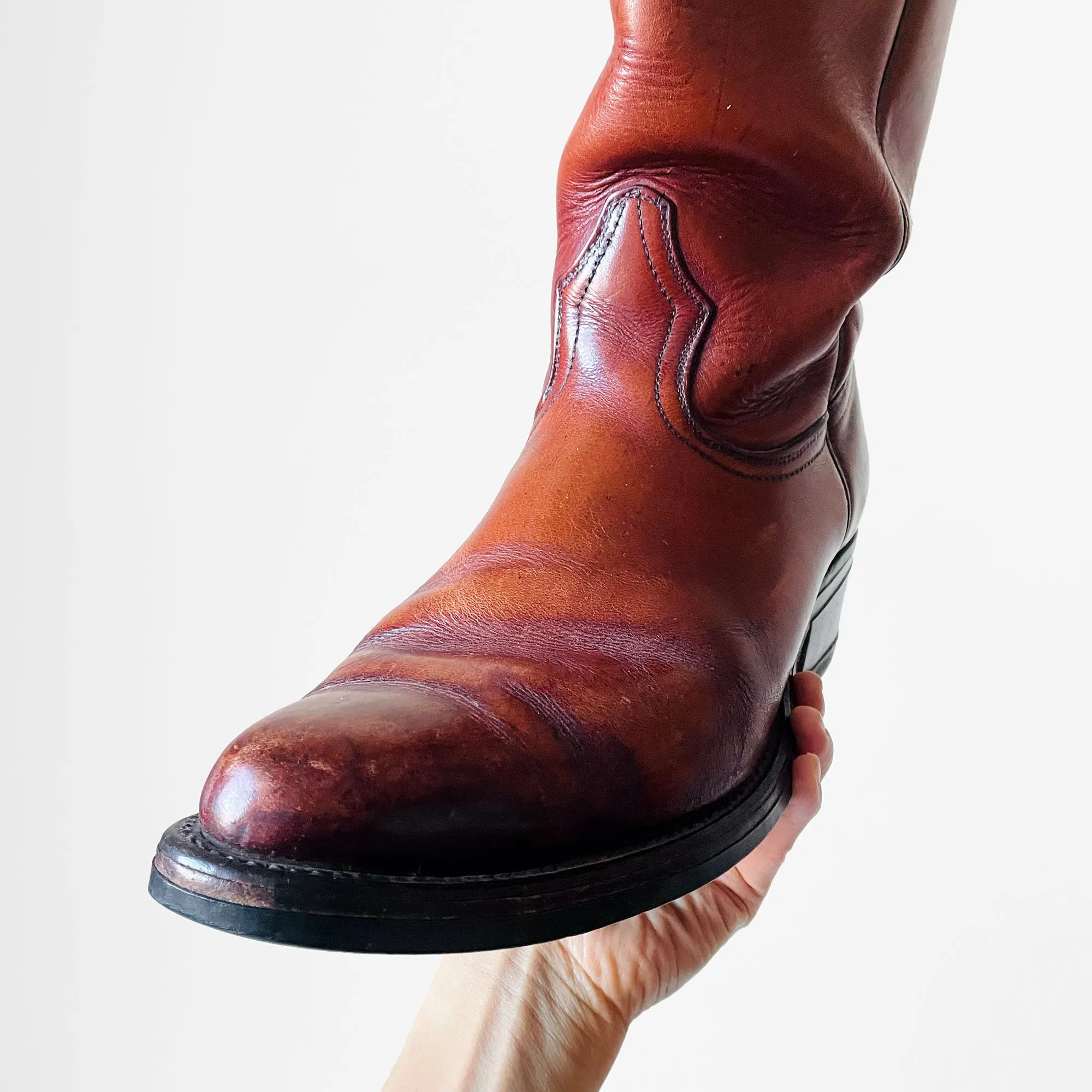 1970s Heavy-Duty Distressed Well Worn Cognac Leather Boots