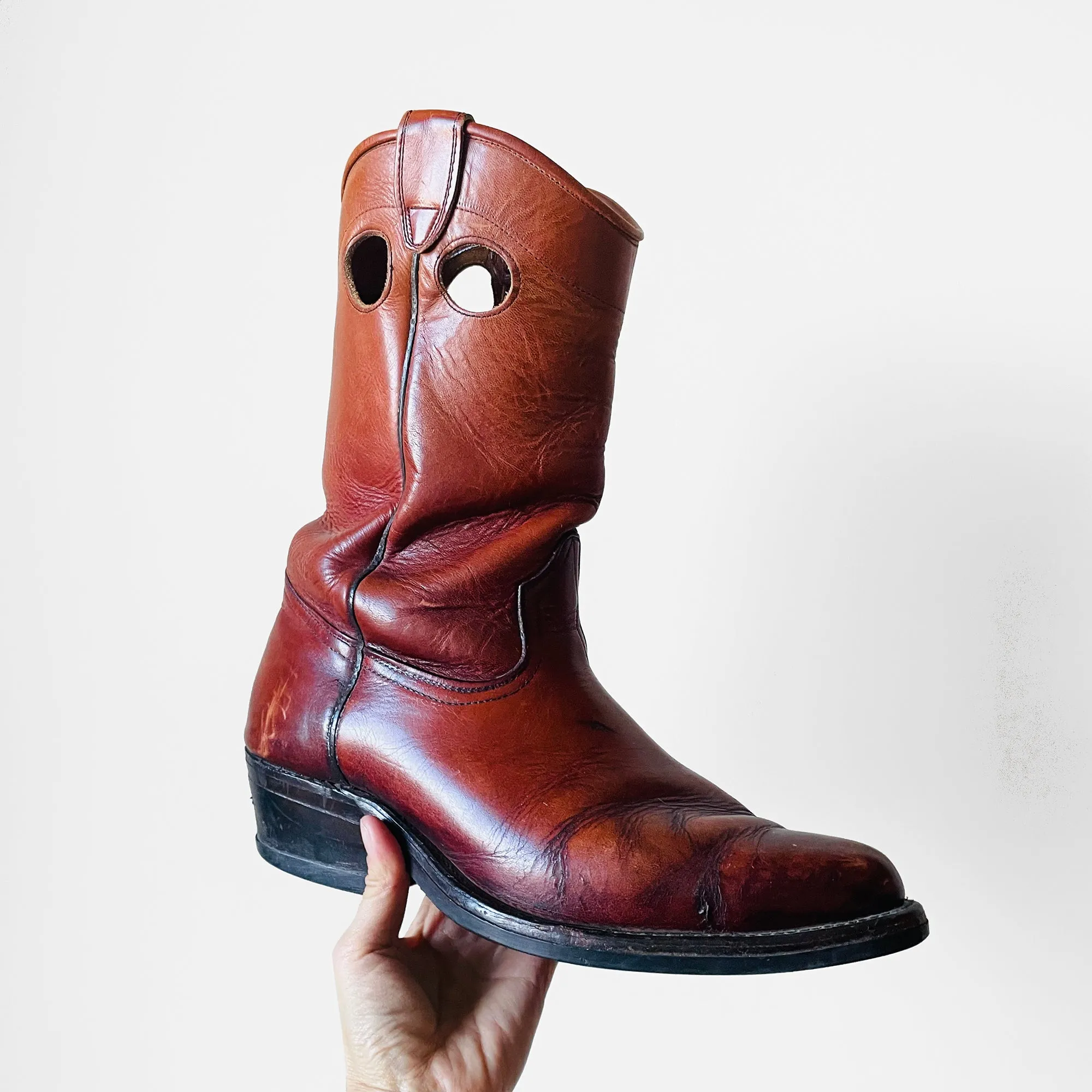 1970s Heavy-Duty Distressed Well Worn Cognac Leather Boots