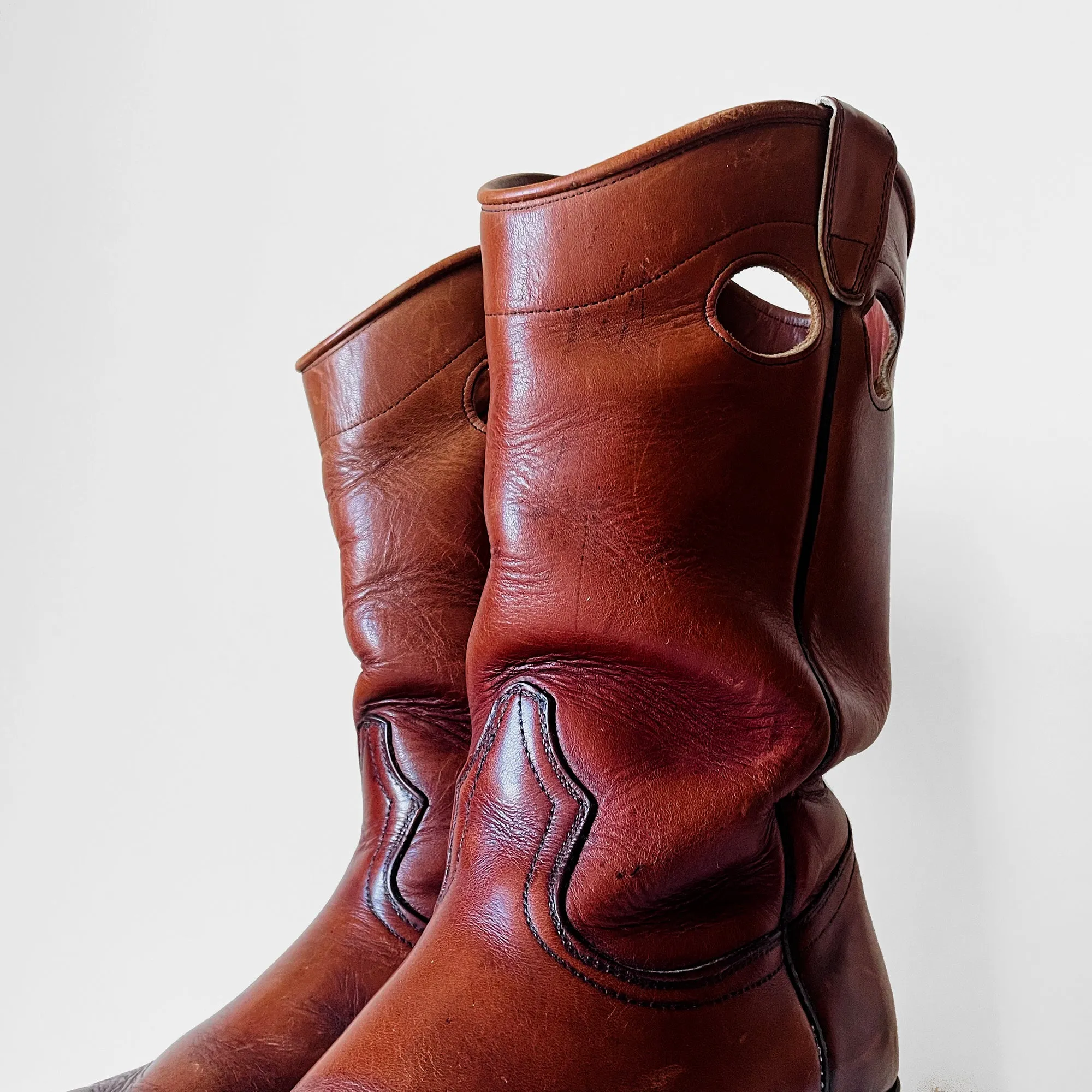 1970s Heavy-Duty Distressed Well Worn Cognac Leather Boots