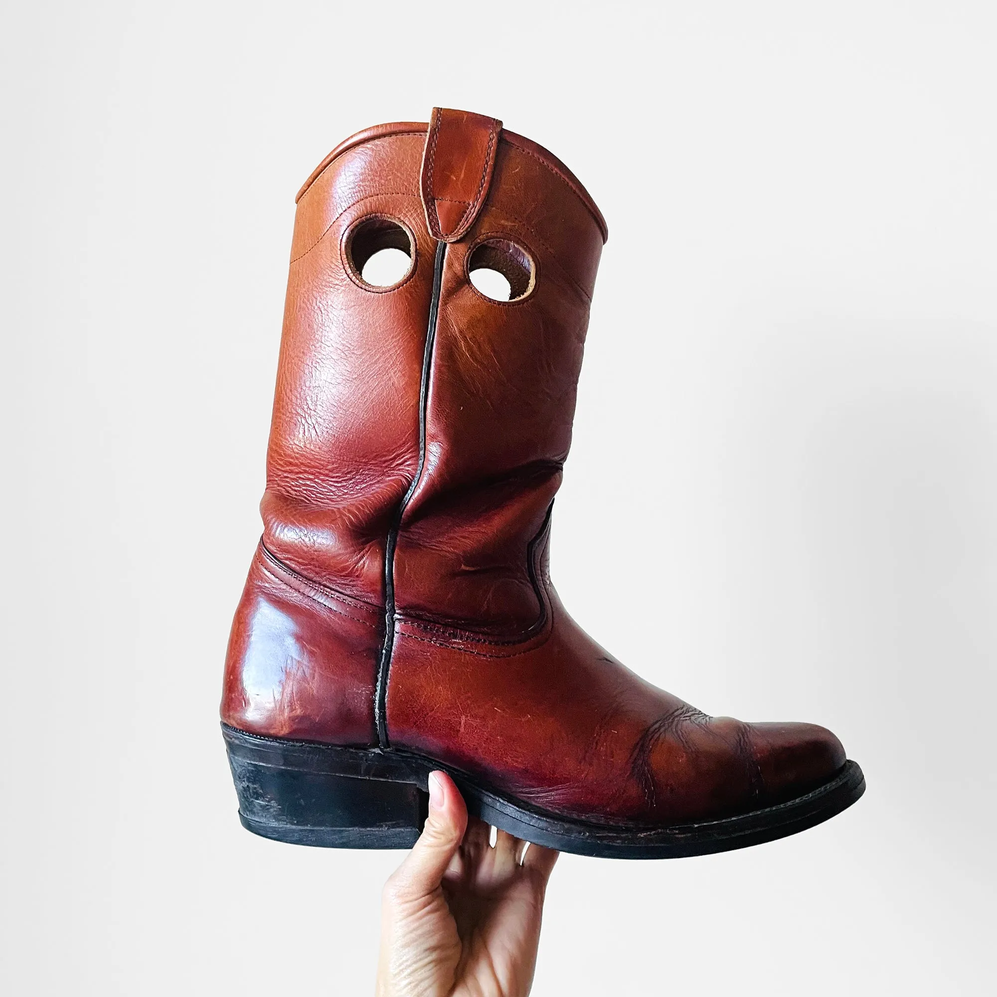 1970s Heavy-Duty Distressed Well Worn Cognac Leather Boots