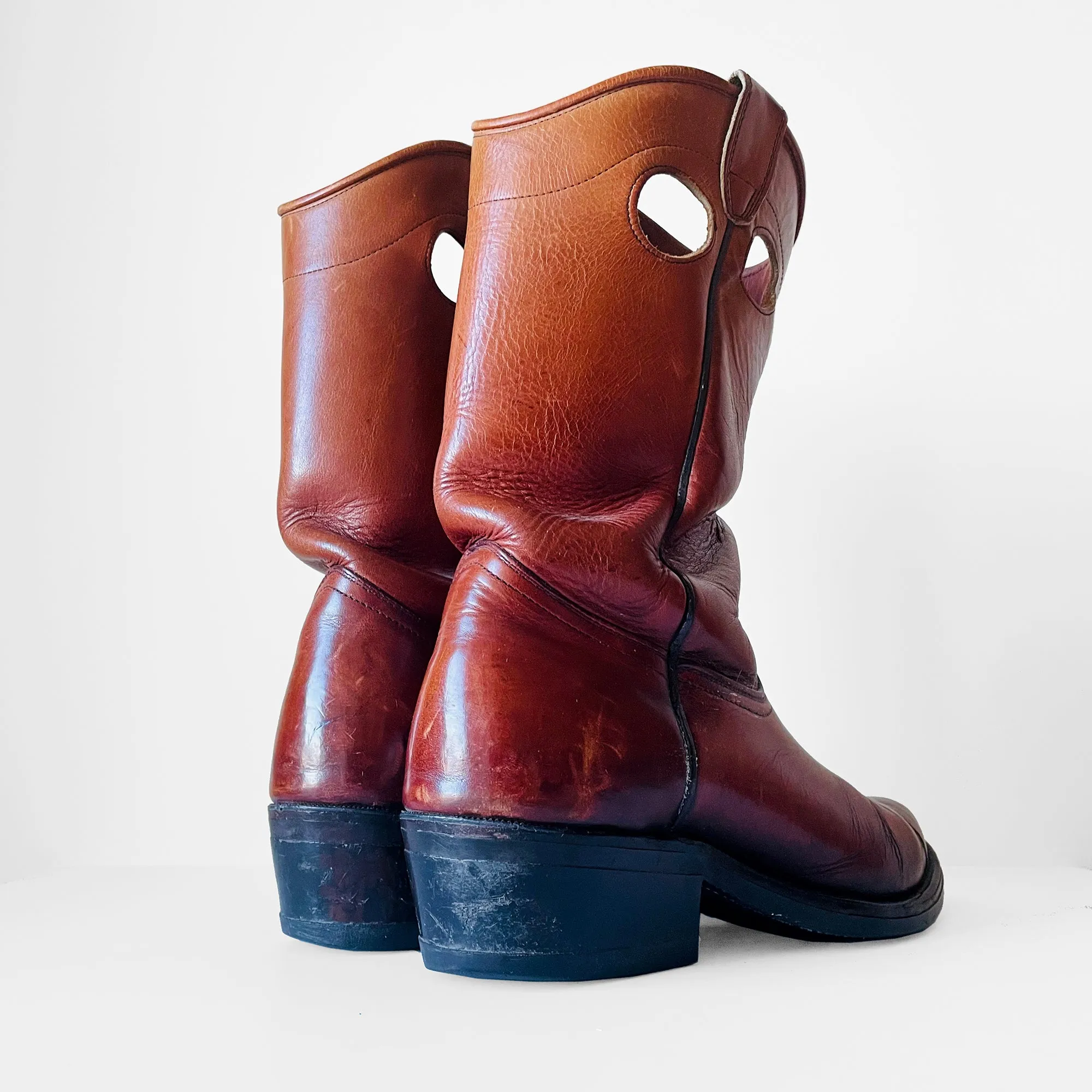 1970s Heavy-Duty Distressed Well Worn Cognac Leather Boots