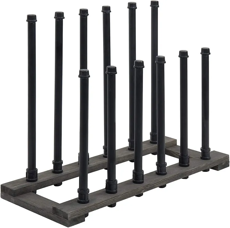 Black Metal Pipe & Grey Wood Freestanding Boot Holder