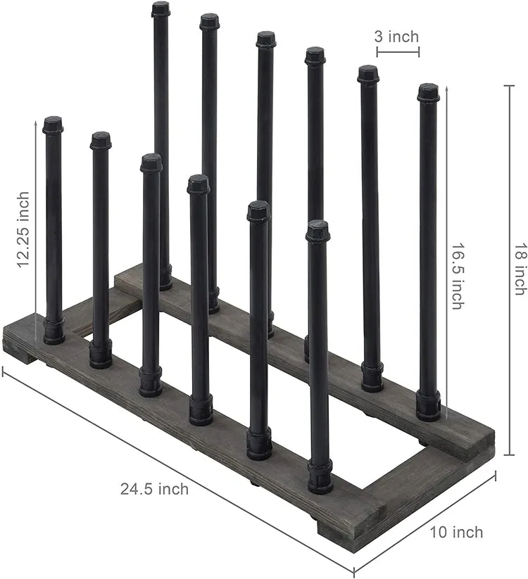 Black Metal Pipe & Grey Wood Freestanding Boot Holder