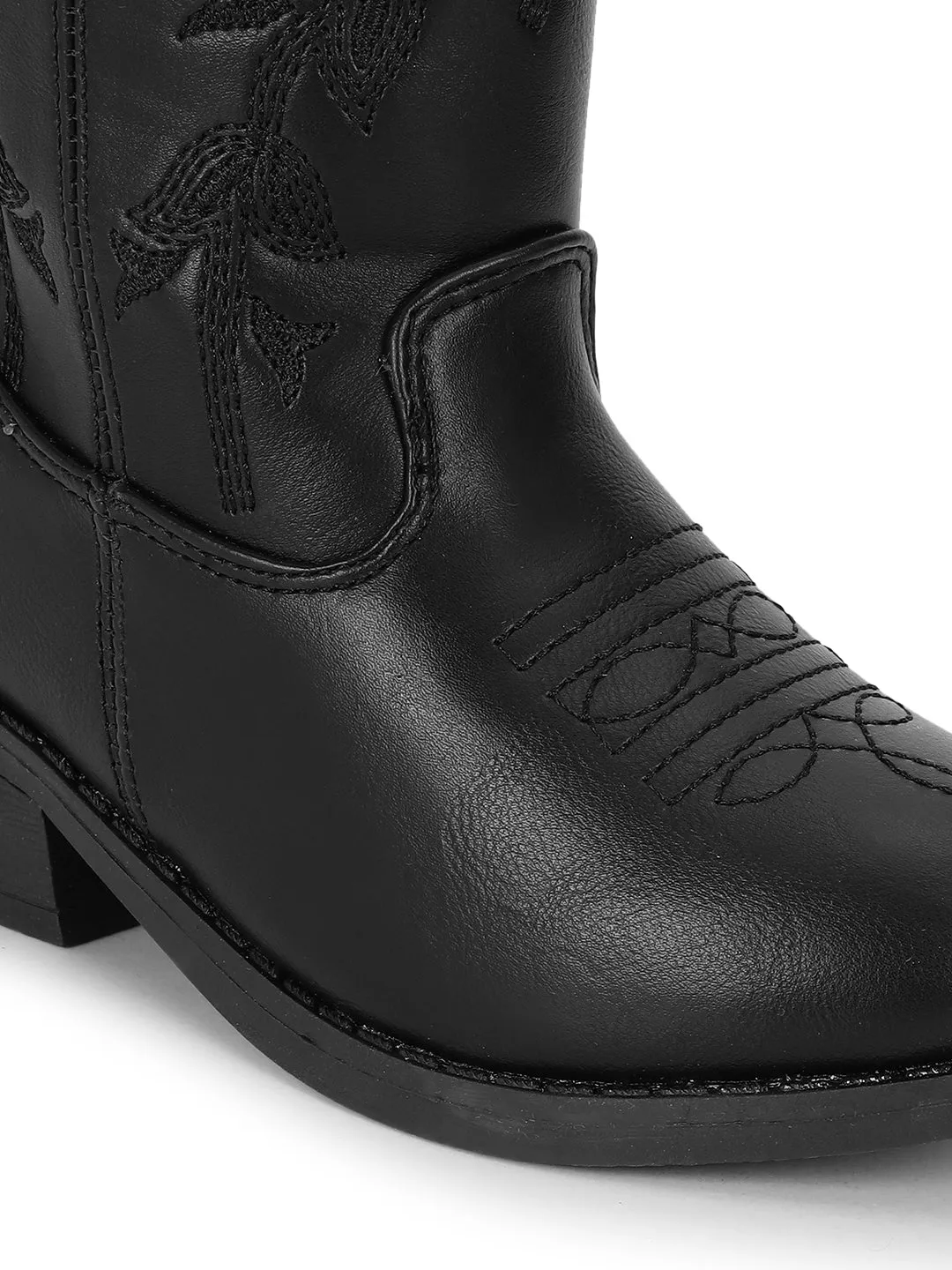 Black PU Long Boots For Kids-Girls (TC-RS3708-BLK)