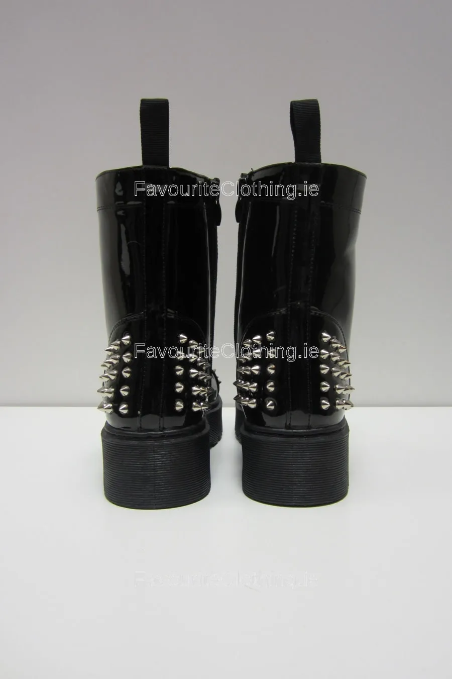 Black Spike Patent Platform Laced-Up Boots