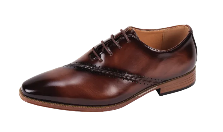 Brown Men's Lace-Up Dress Shoes Plain Toe Formal Oxfords Style No-7028