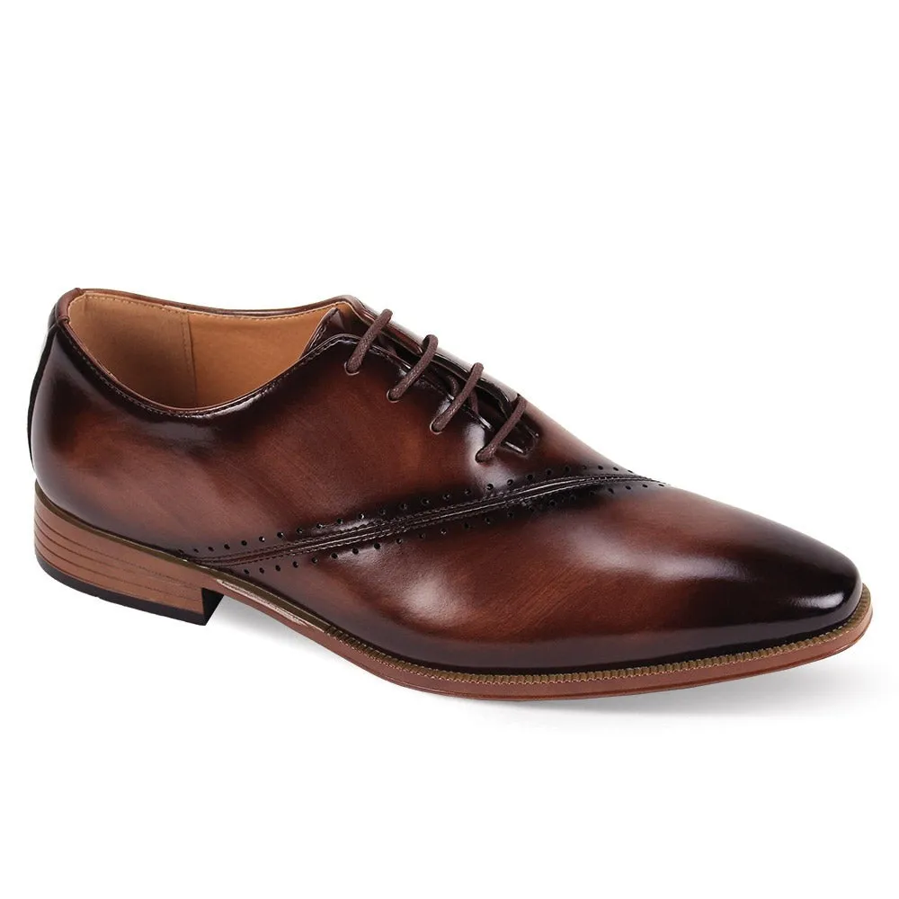 Brown Men's Lace-Up Dress Shoes Plain Toe Formal Oxfords Style No-7028