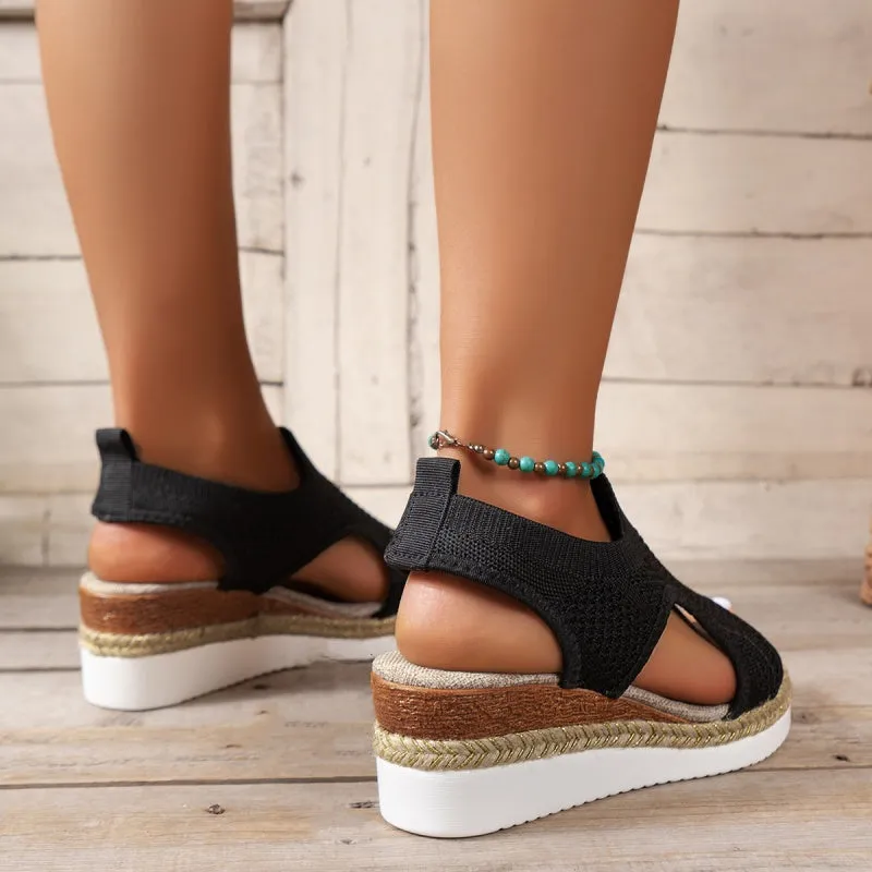 Casual Hollowed Out Patchwork Contrast Fish Mouth Out Wedges Shoes (Heel Height 2.16in)