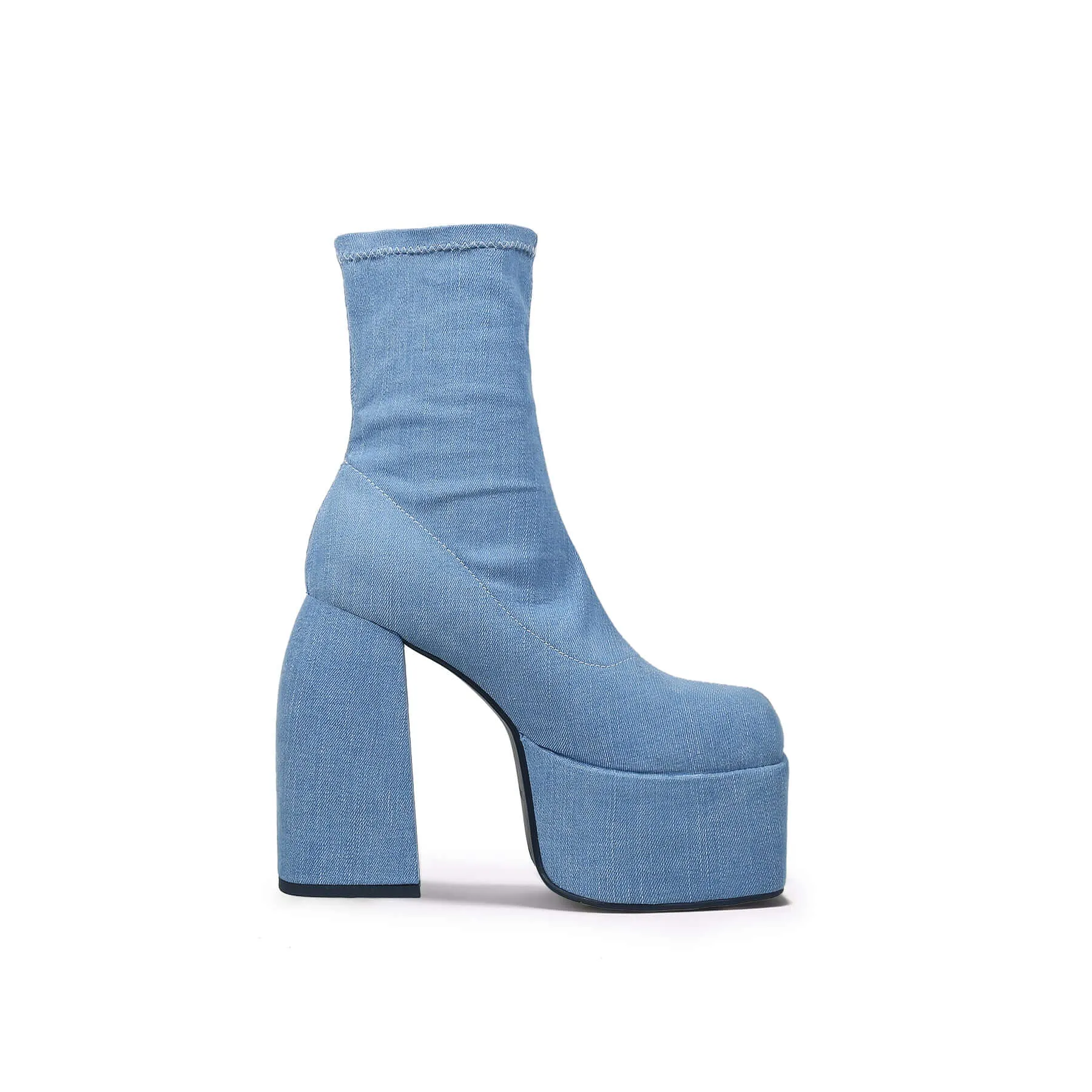 Chunky Platform Blue Denim Ankle Boots