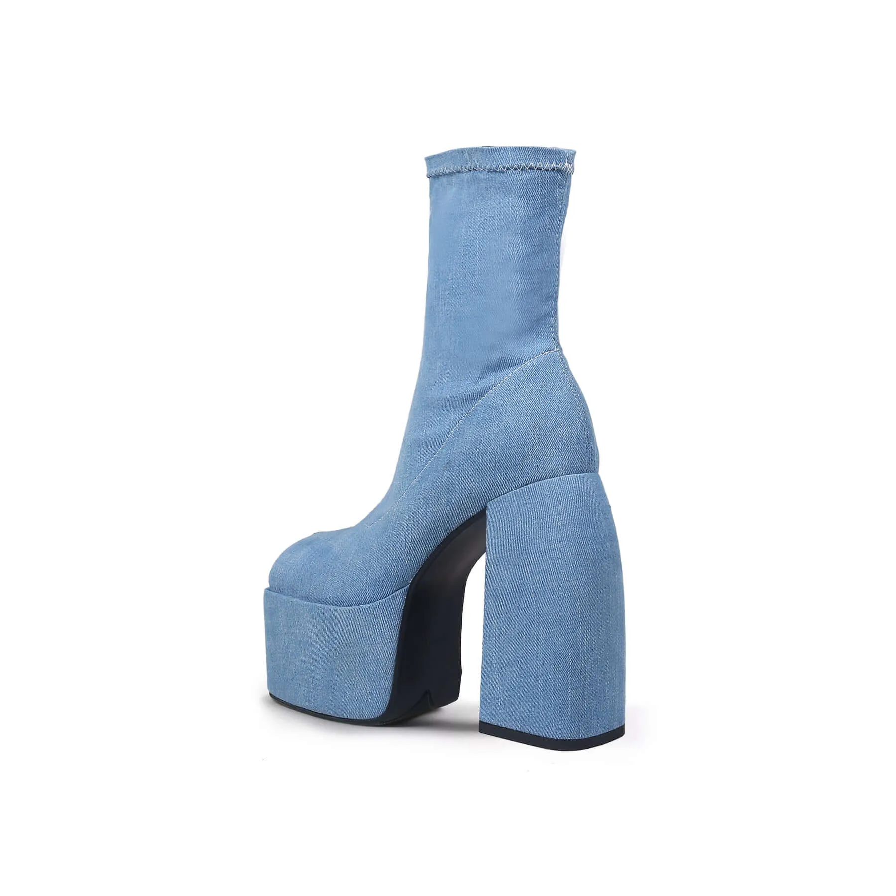 Chunky Platform Blue Denim Ankle Boots