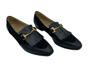 Gucci Black Leather & Suede Marmont Fringe Loafers