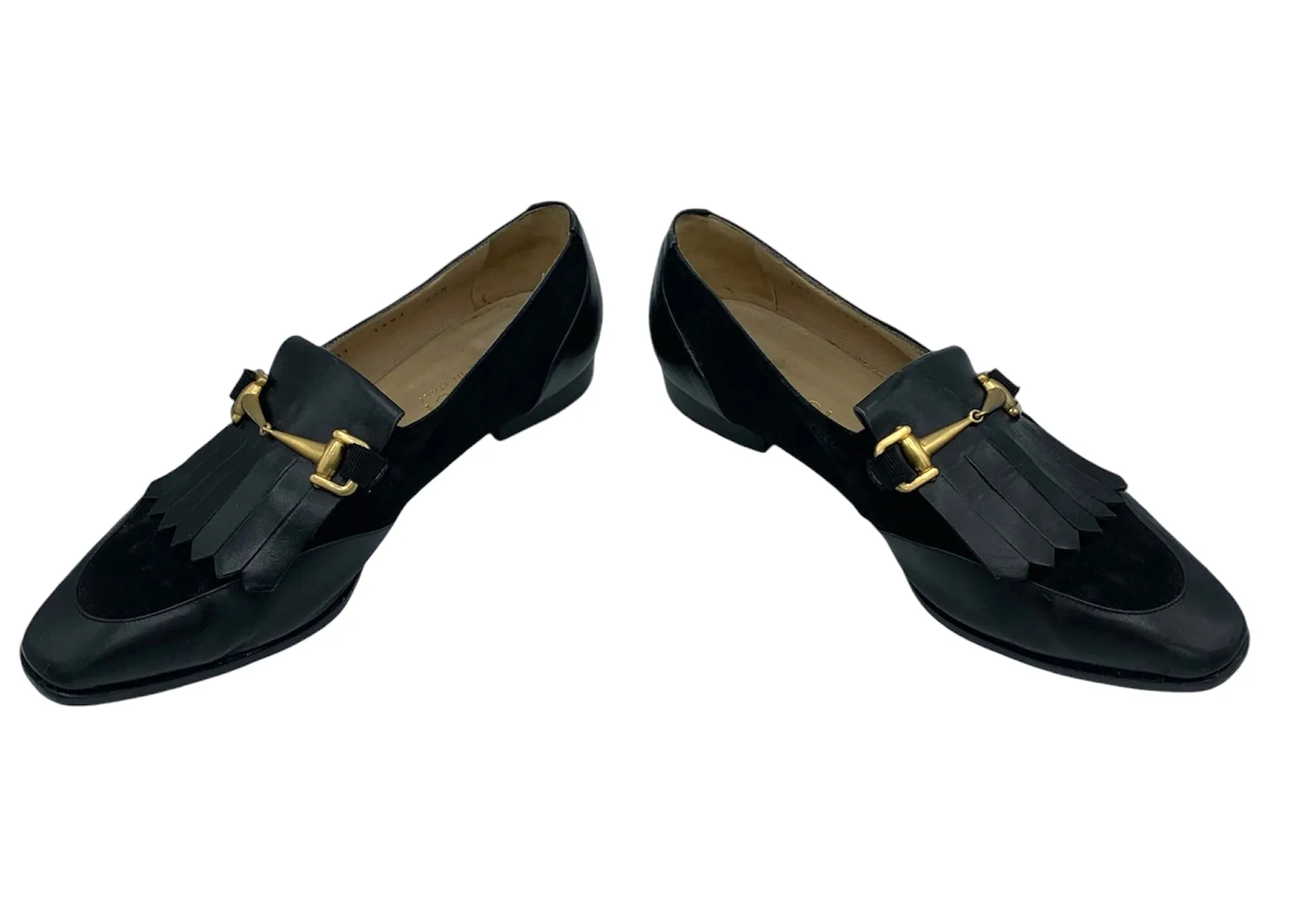 Gucci Black Leather & Suede Marmont Fringe Loafers