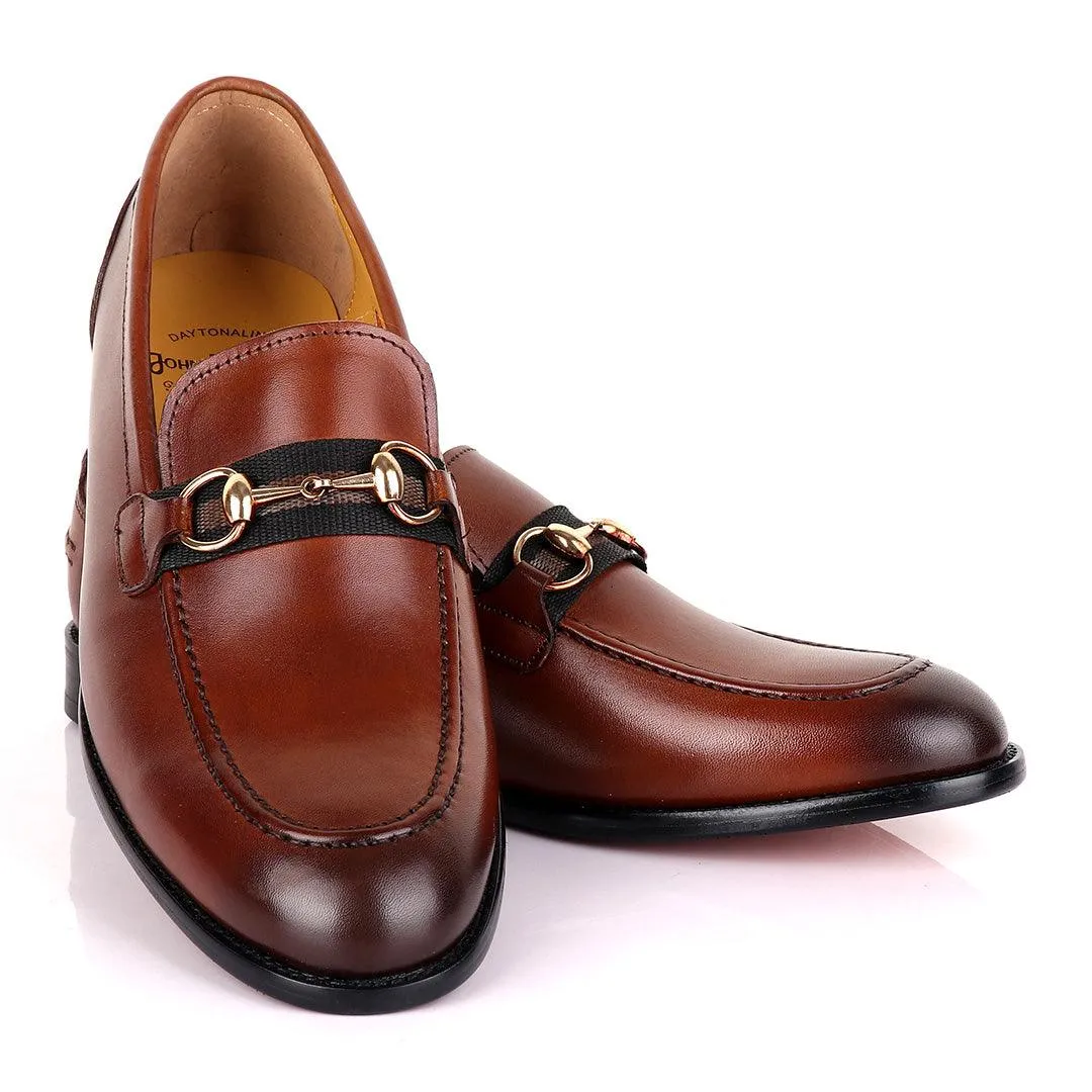 John Mendson Strap Leather Brown Loafers