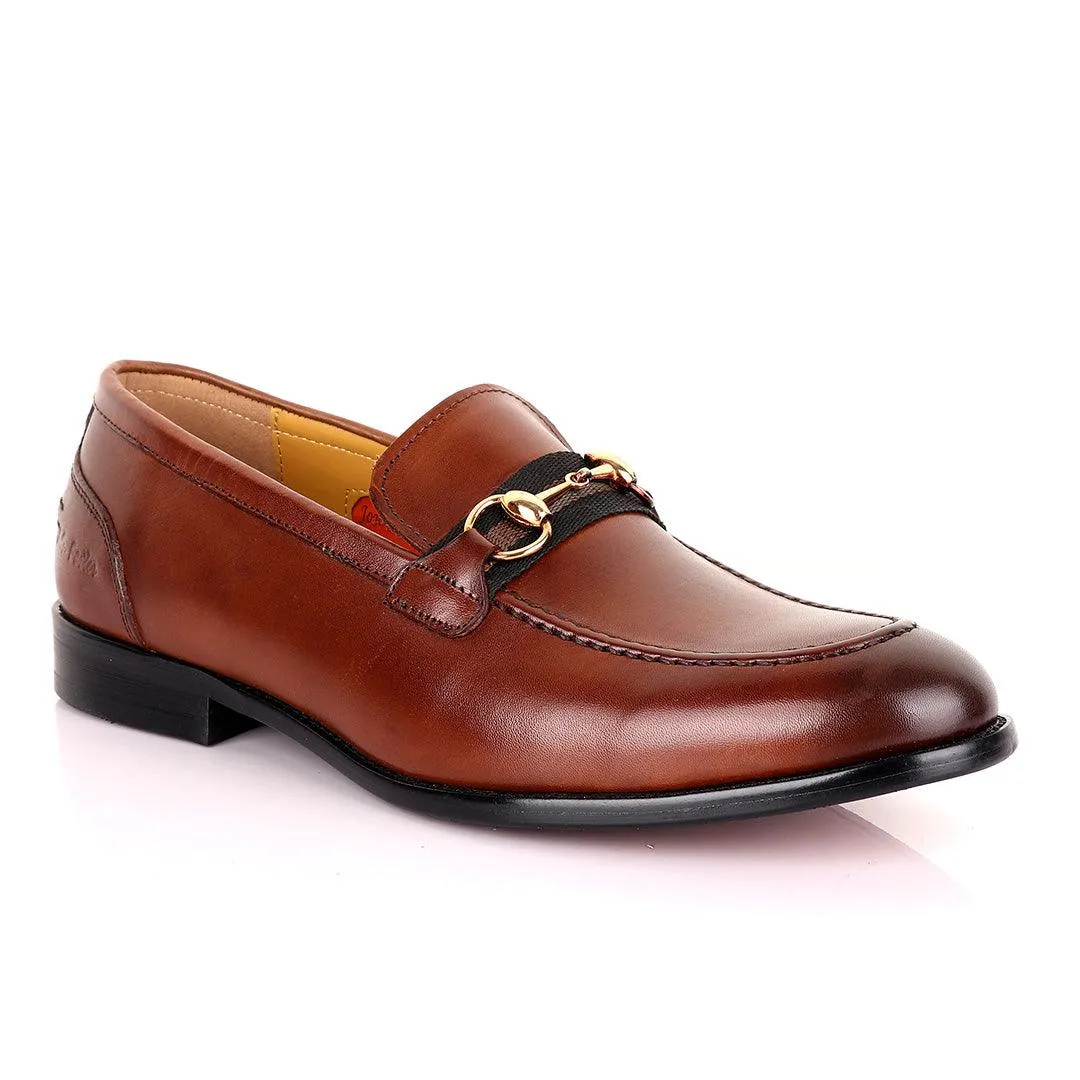 John Mendson Strap Leather Brown Loafers