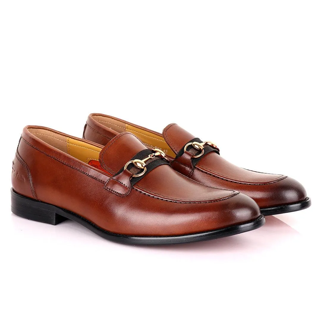 John Mendson Strap Leather Brown Loafers