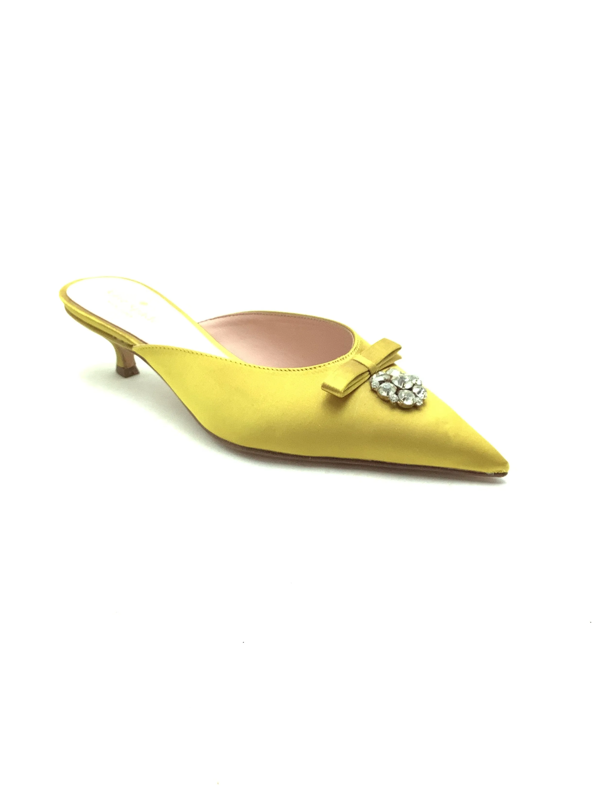 Kate Spade Women's Darlene Shoe Gold Satin Bling Kitten Heel Size: 8