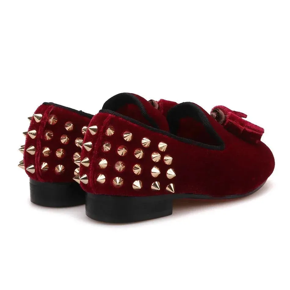 Kids Loafers Burgundy Kids Loafers With Tassel Studs Casual Shoes