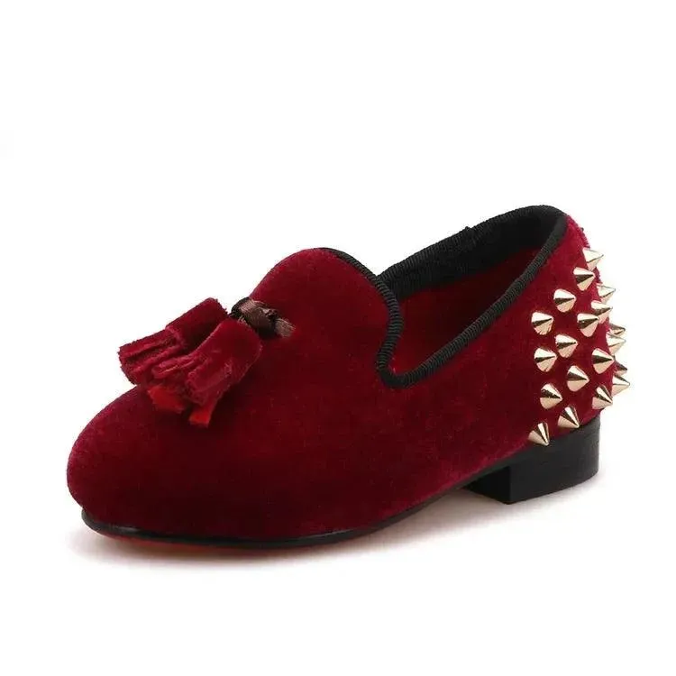 Kids Loafers Burgundy Kids Loafers With Tassel Studs Casual Shoes