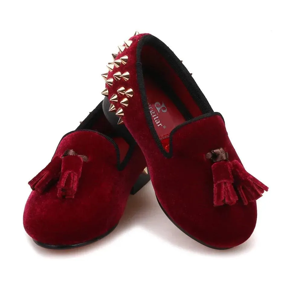 Kids Loafers Burgundy Kids Loafers With Tassel Studs Casual Shoes