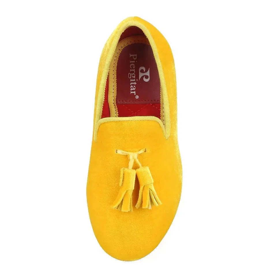 Kids Loafers Golden Velvet Kids' Handmade Loafer Shoes: Perfect for Children's Parties