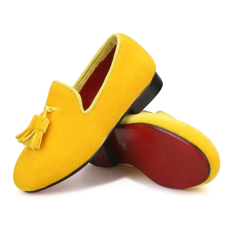 Kids Loafers Golden Velvet Kids' Handmade Loafer Shoes: Perfect for Children's Parties