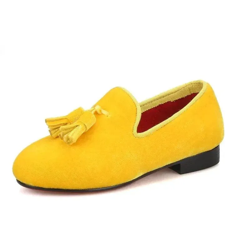 Kids Loafers Golden Velvet Kids' Handmade Loafer Shoes: Perfect for Children's Parties