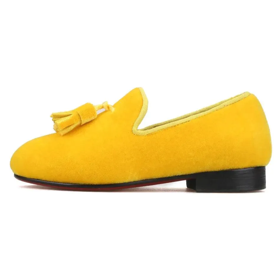 Kids Loafers Golden Velvet Kids' Handmade Loafer Shoes: Perfect for Children's Parties