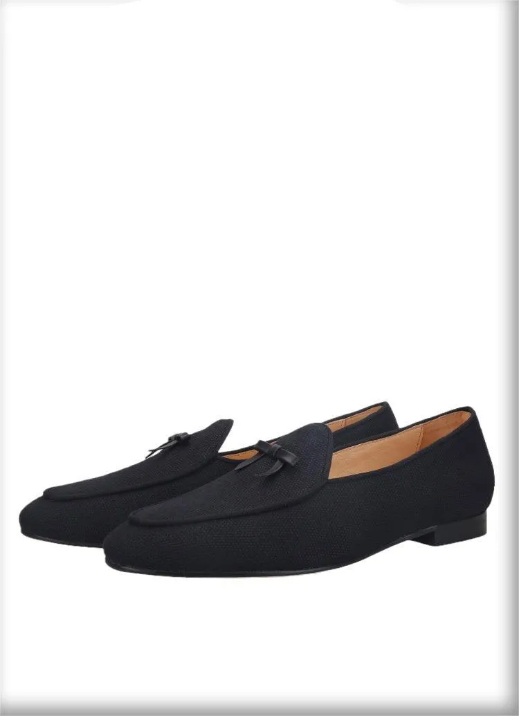 Leather Bow Tie Men Loafers - Men Shoes