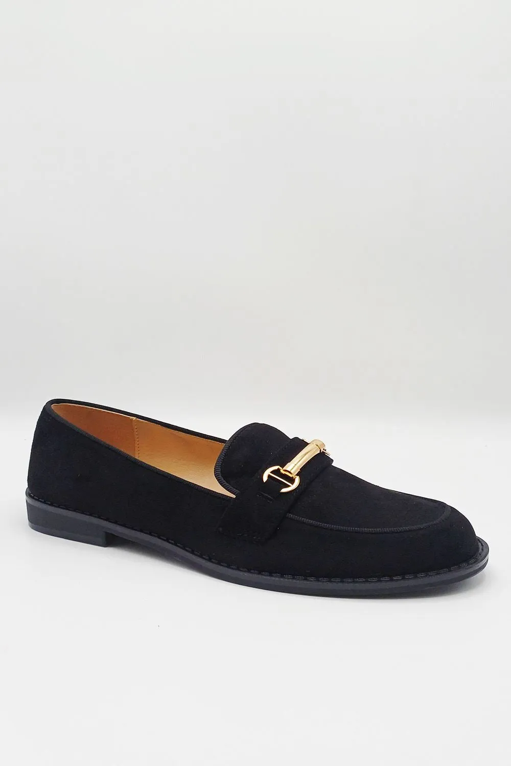 Opeli Gold Trim Flat Loafers in Black