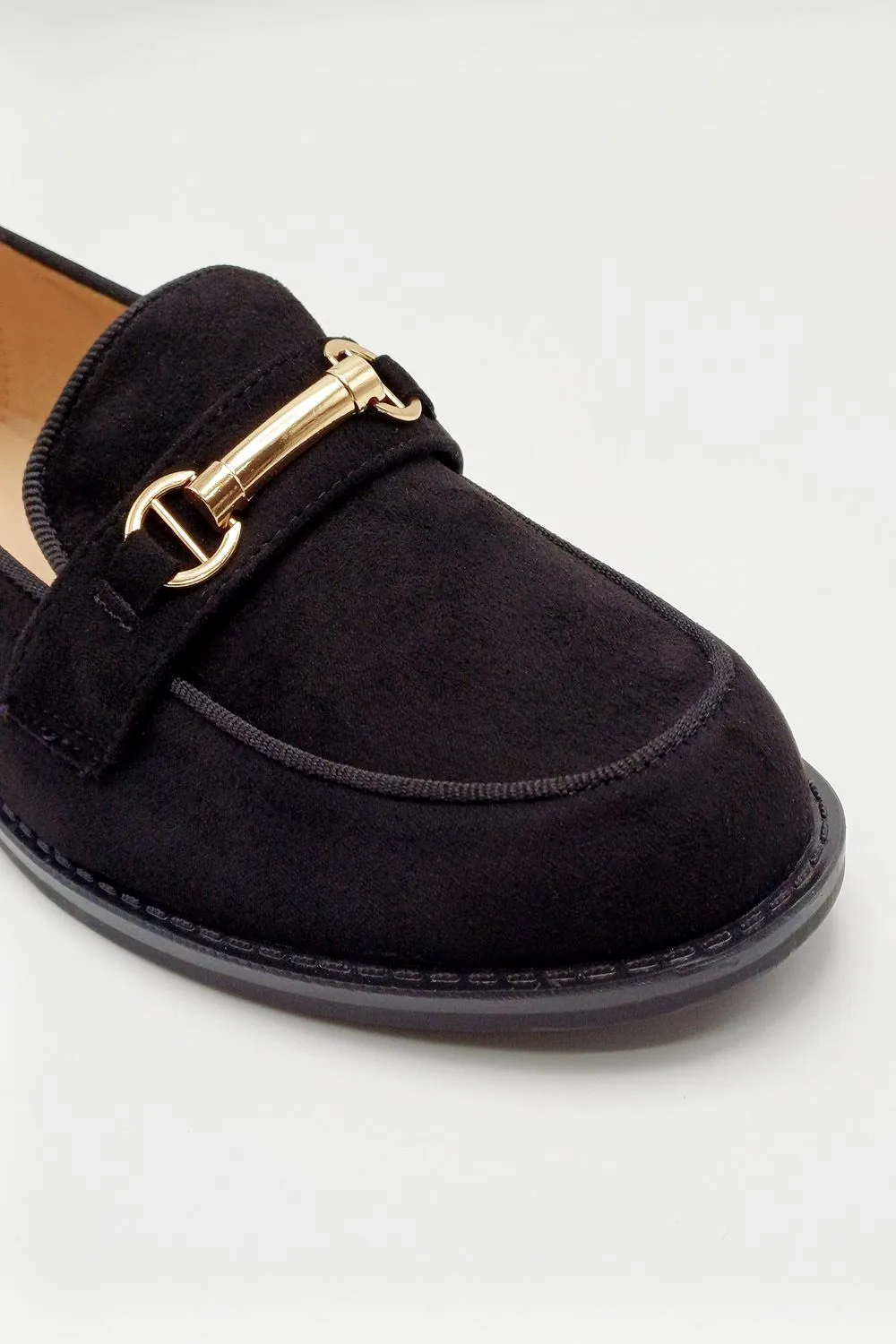 Opeli Gold Trim Flat Loafers in Black