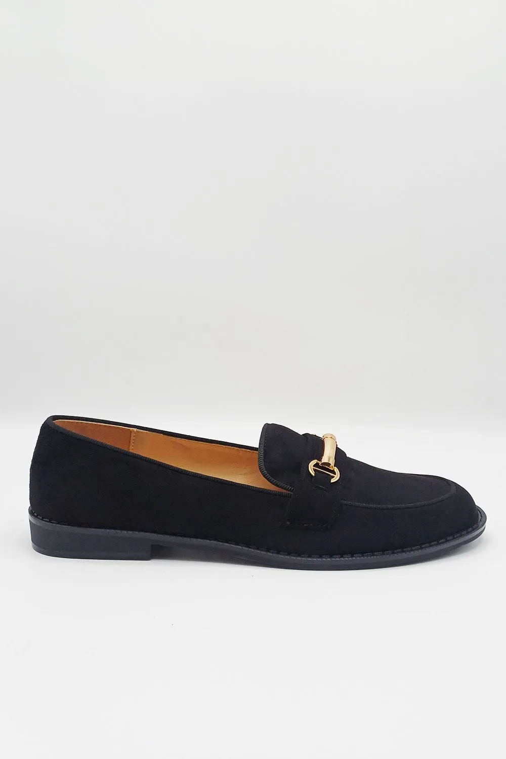 Opeli Gold Trim Flat Loafers in Black