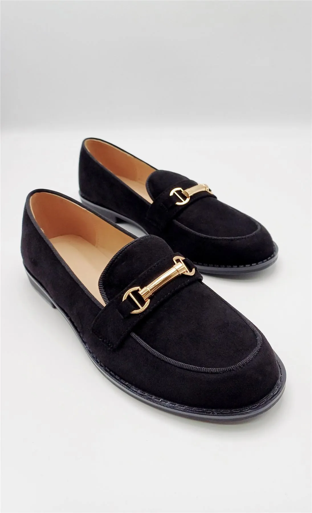 Opeli Gold Trim Flat Loafers in Black