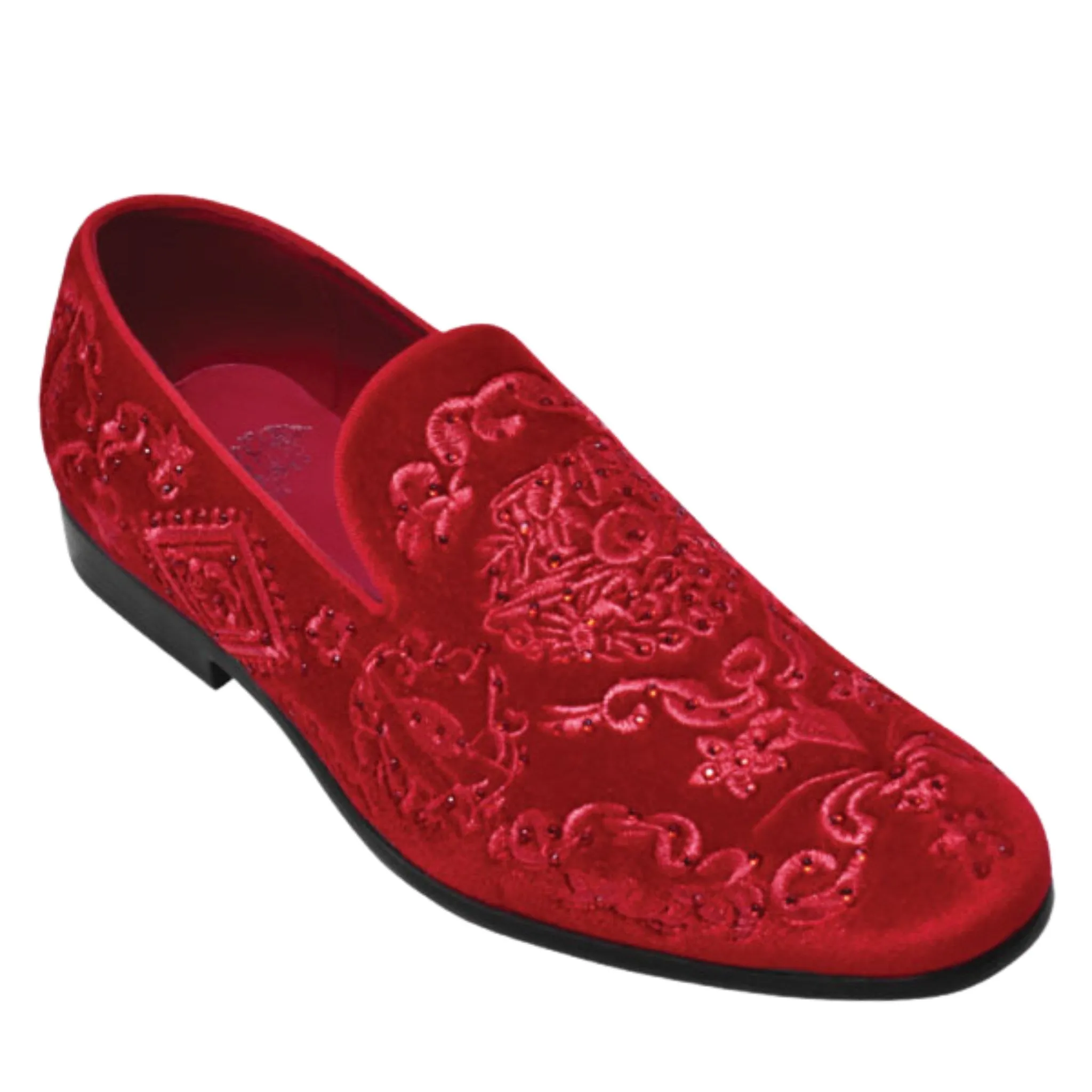 Paisley Red Velvet Loafer: Embedded with Ruby Red Stones