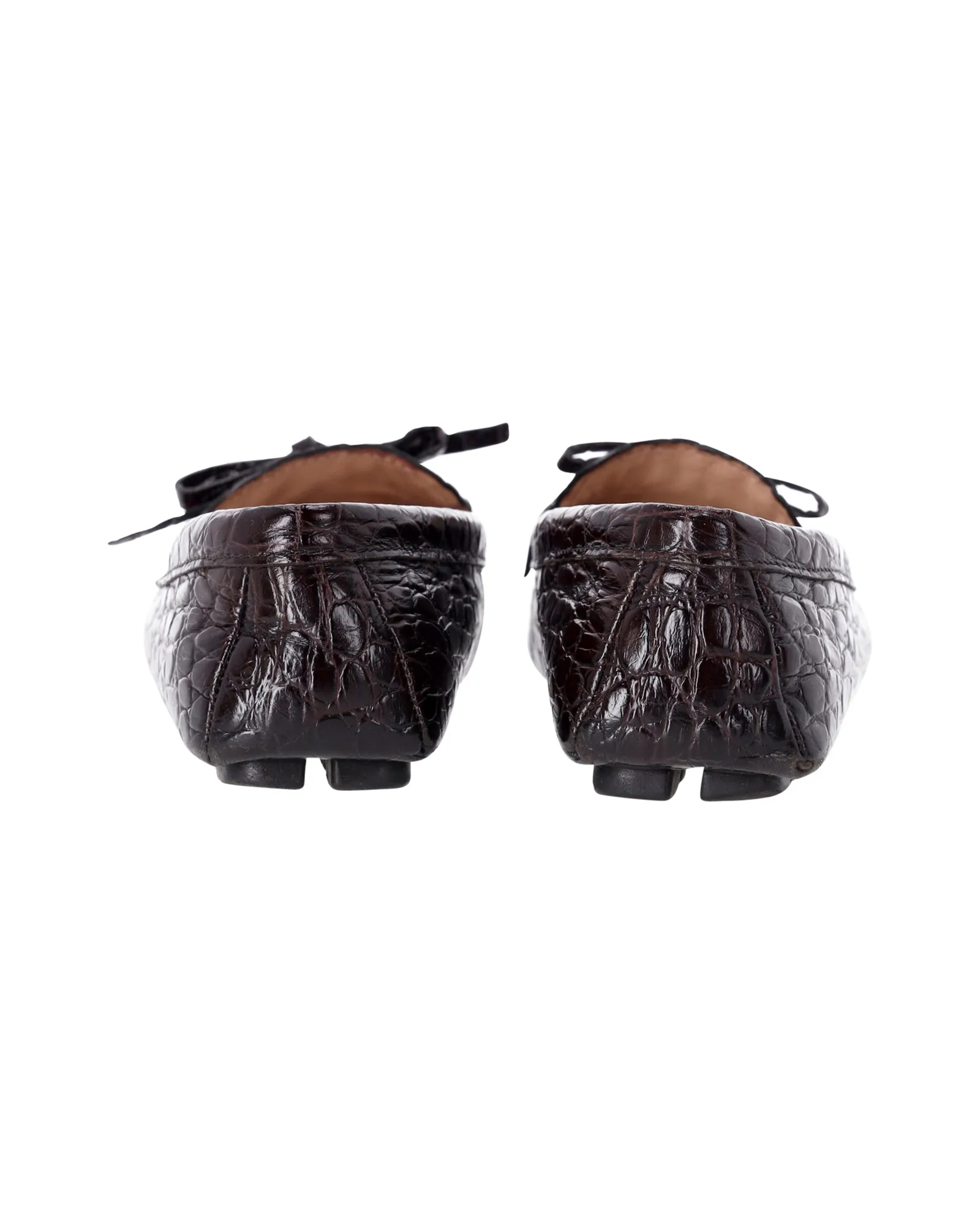 Prada Bow Loafers in Brown Croc-Embossed Leather