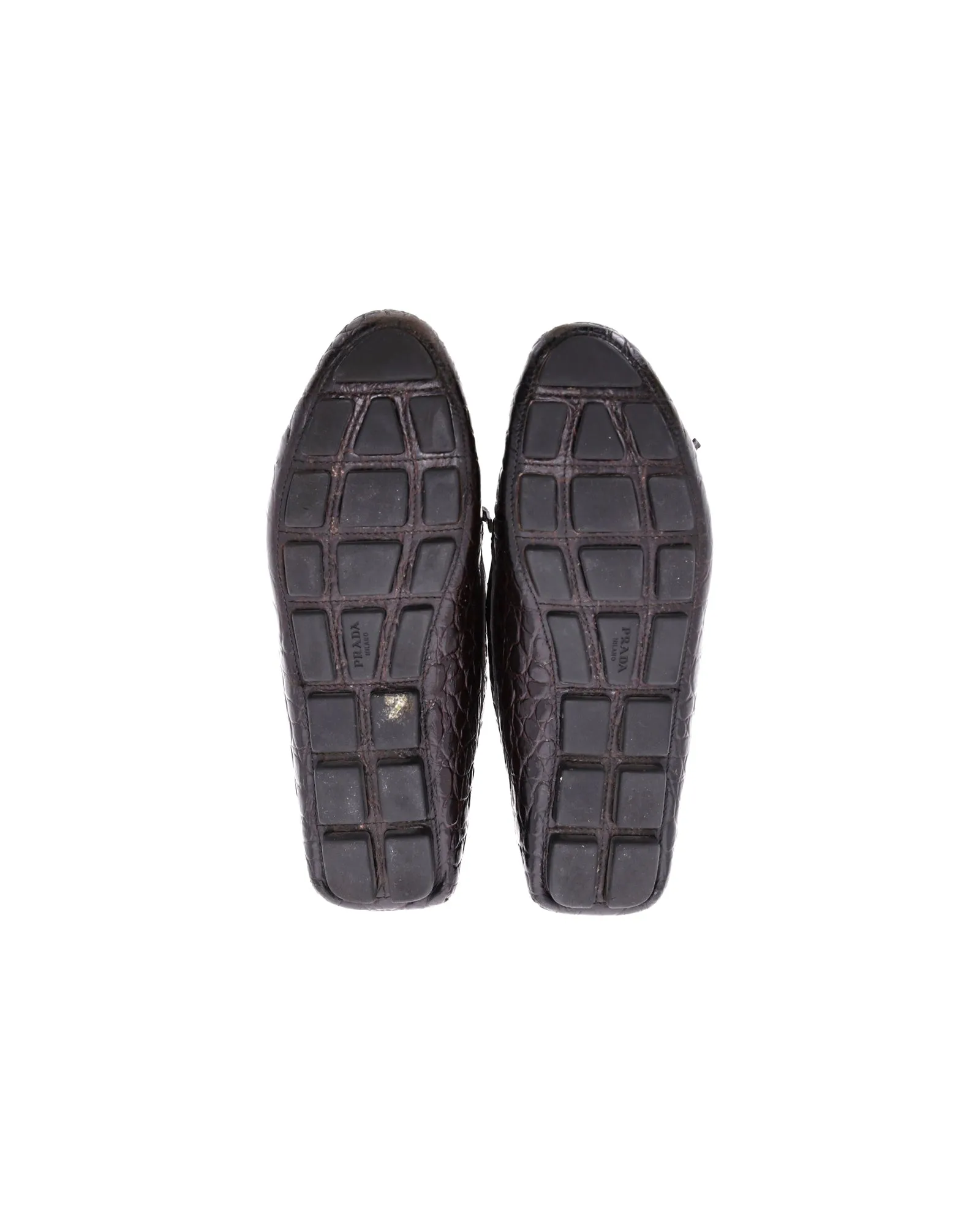 Prada Bow Loafers in Brown Croc-Embossed Leather