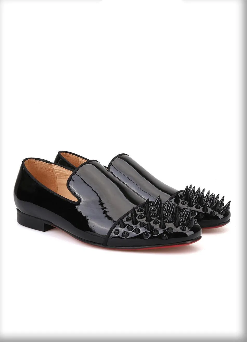 Spiked Patent Leather Men Loafers - Men Shoes