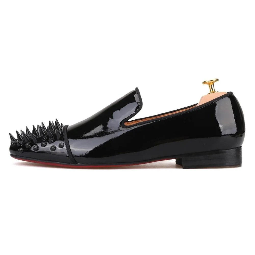 Spiked Patent Leather Men Loafers - Men Shoes