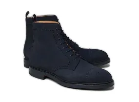 Stylish Handmade Men's Navy Blue Ankle High Lace Up Suede Boots, Men Formal Suede Boots