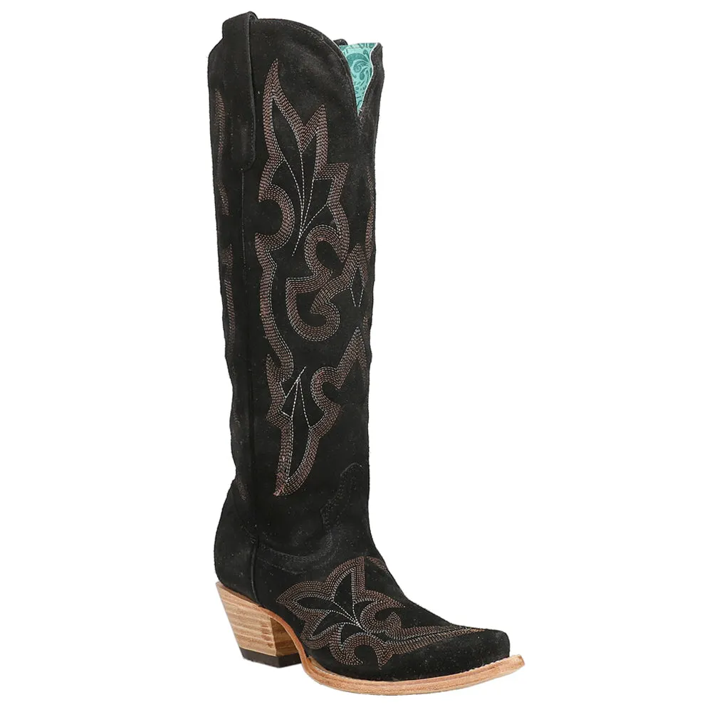 Suede Embroidered Tall Snip Toe Cowboy Boots