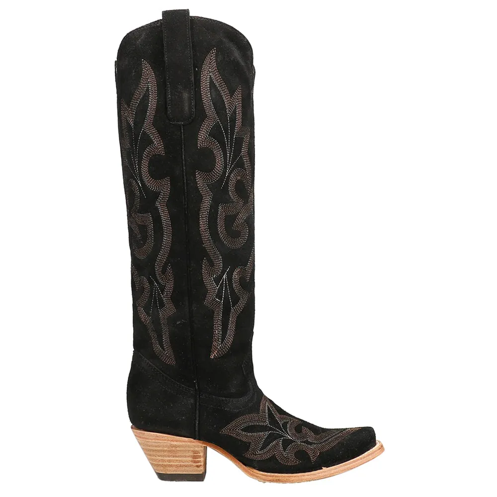 Suede Embroidered Tall Snip Toe Cowboy Boots