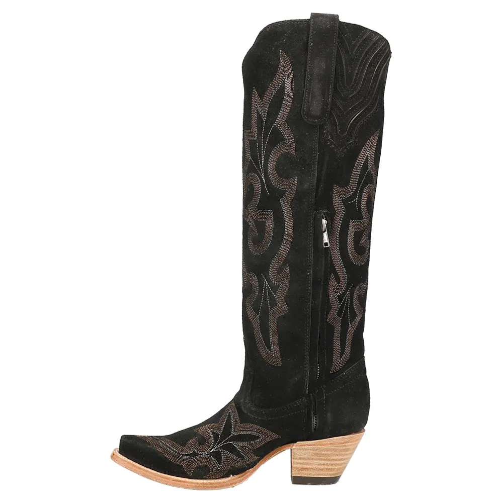 Suede Embroidered Tall Snip Toe Cowboy Boots