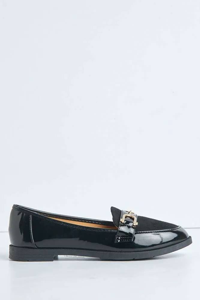 Tori Diamante Link Flat Loafers in Black