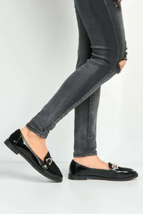 Tori Diamante Link Flat Loafers in Black