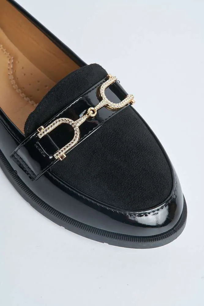 Tori Diamante Link Flat Loafers in Black